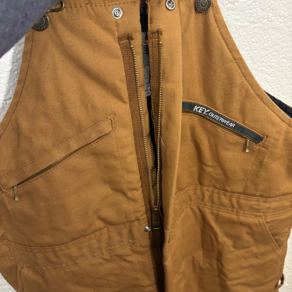 Key Insulated Bib Overalls Men's XL Short Brown Duck Canvas Workwear - Picture 4 of 6
